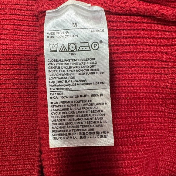 Banana Republic Sweater Mens Medium Red Cotton Mock Button Neck Ribbed Cuffs - Picture 4 of 7